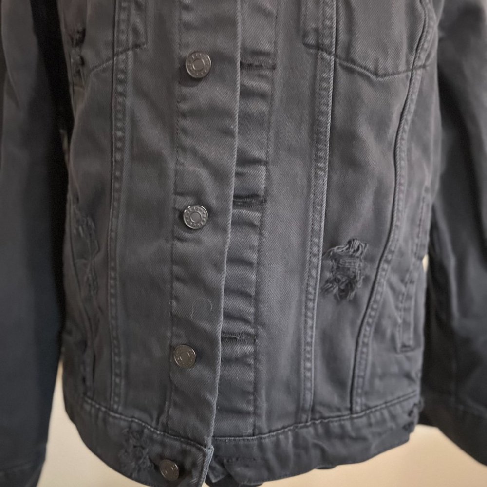 Unisex Black Refuge Distressed Jean Jacket Size Large - Picture 3 of 13
